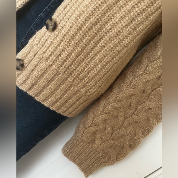 Lucky Brand Sherpa Fleece CollarTan Cable Knit Cardigan, Size XS - Picture 3 of 11